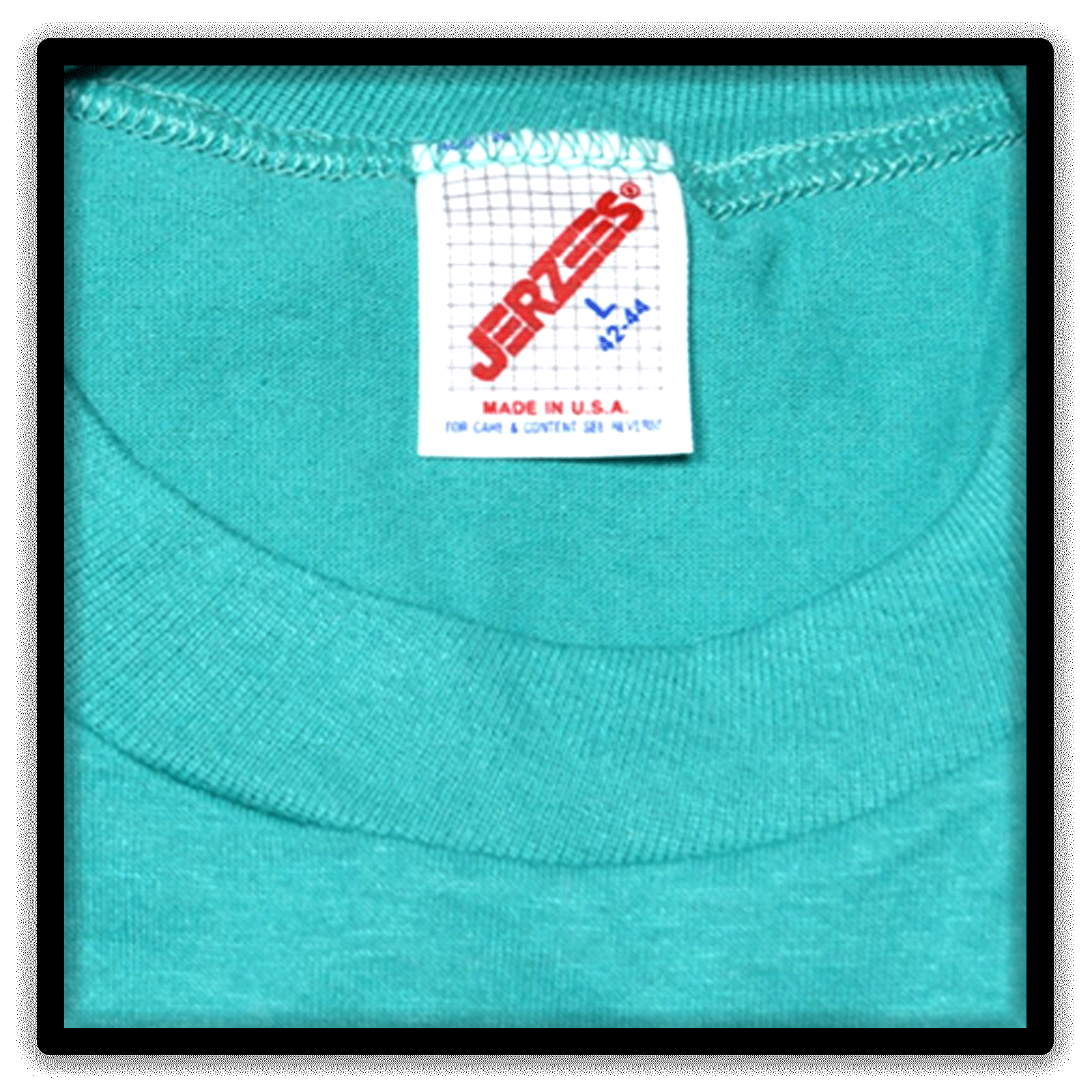 Printer's Half Dozen Teal Large vintage single-stitch blank T-shirts, tag detail
