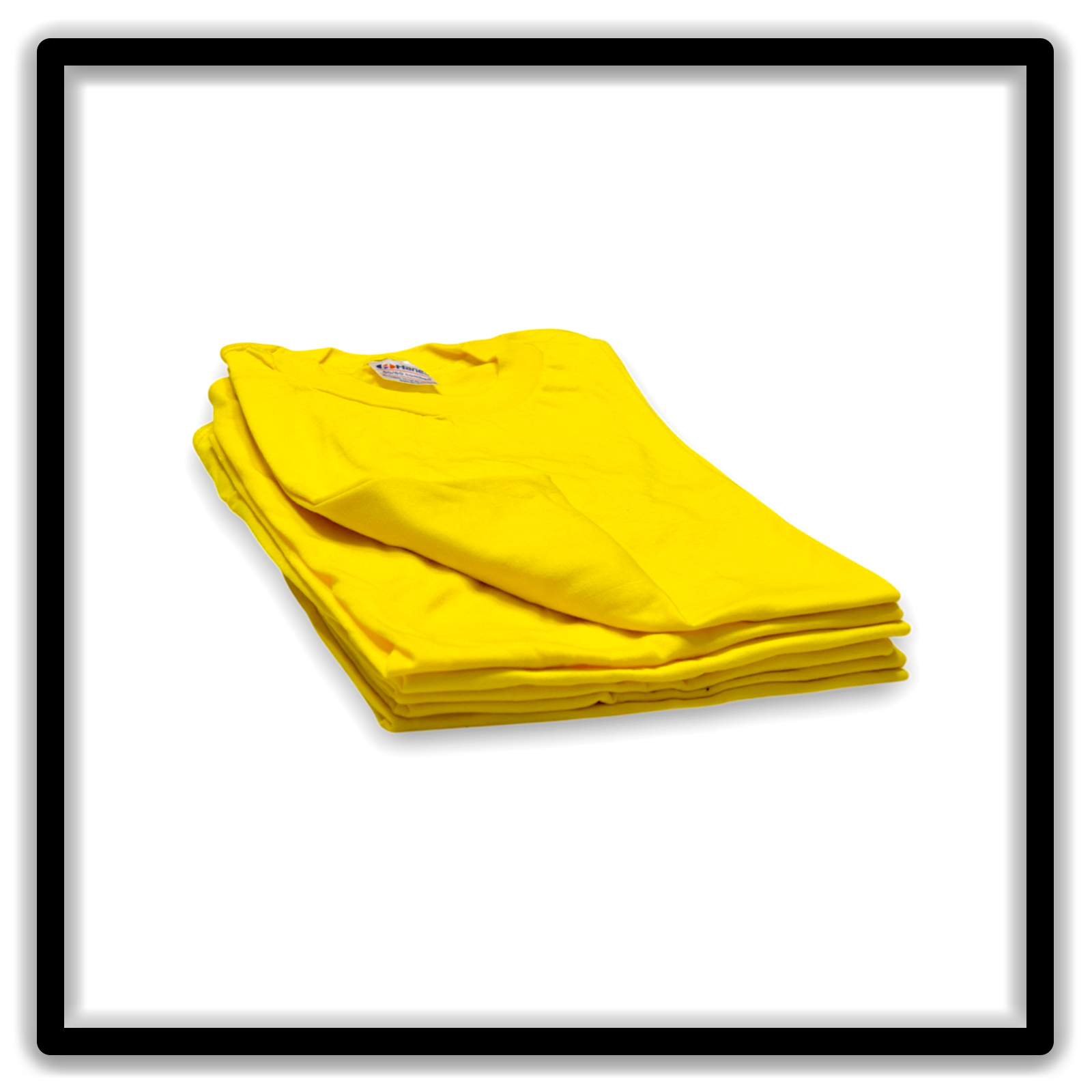 Printer's Half Dozen Yellow Medium vintage single-stitch blank T-shirts, stack angle