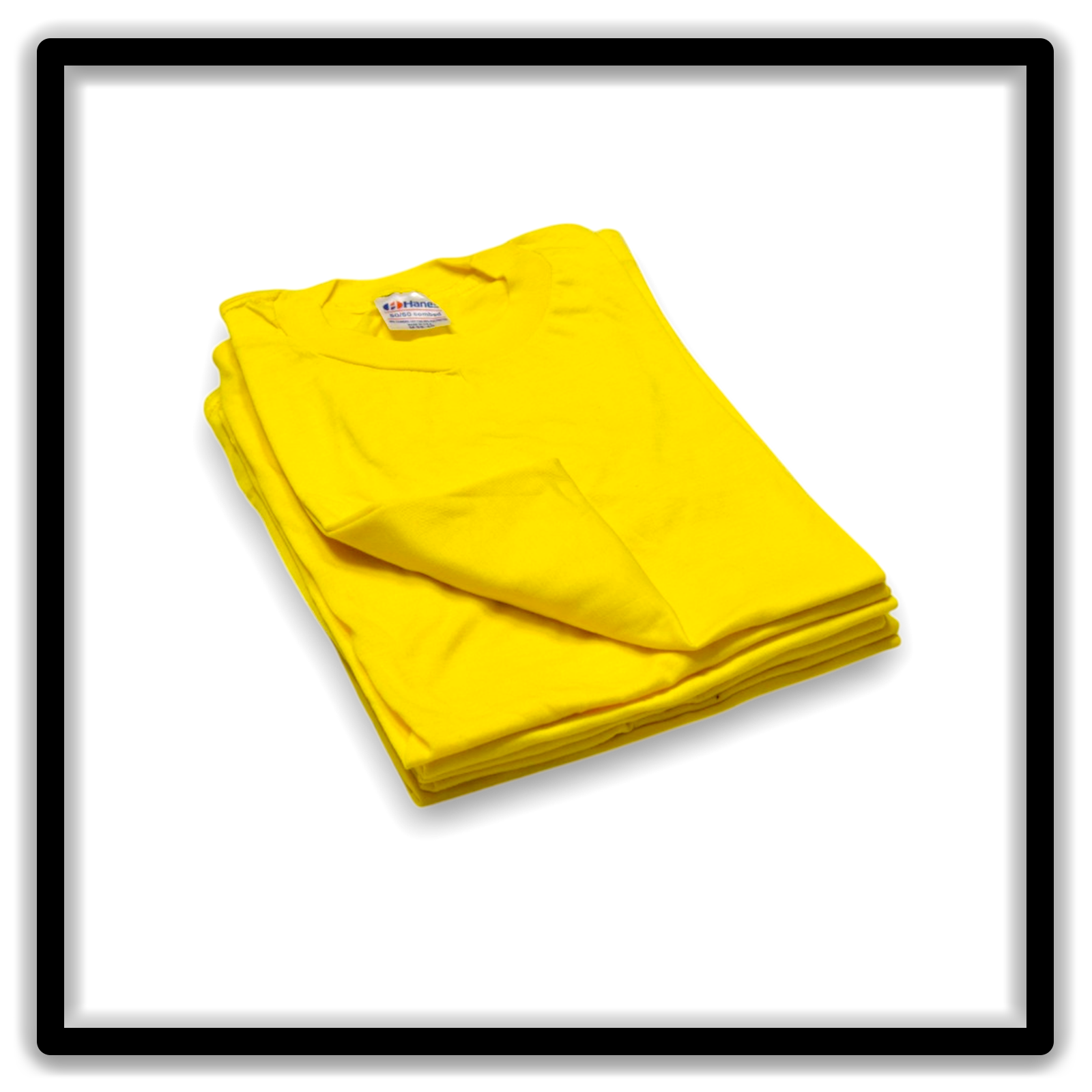 Printer's Half Dozen Yellow Medium vintage single-stitch blank T-shirts, stack angle alternate