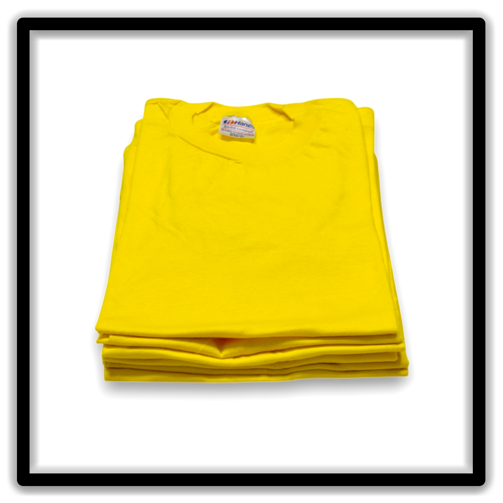 Printer's Half Dozen Yellow Medium vintage single-stitch blank T-shirts, stack front alternate