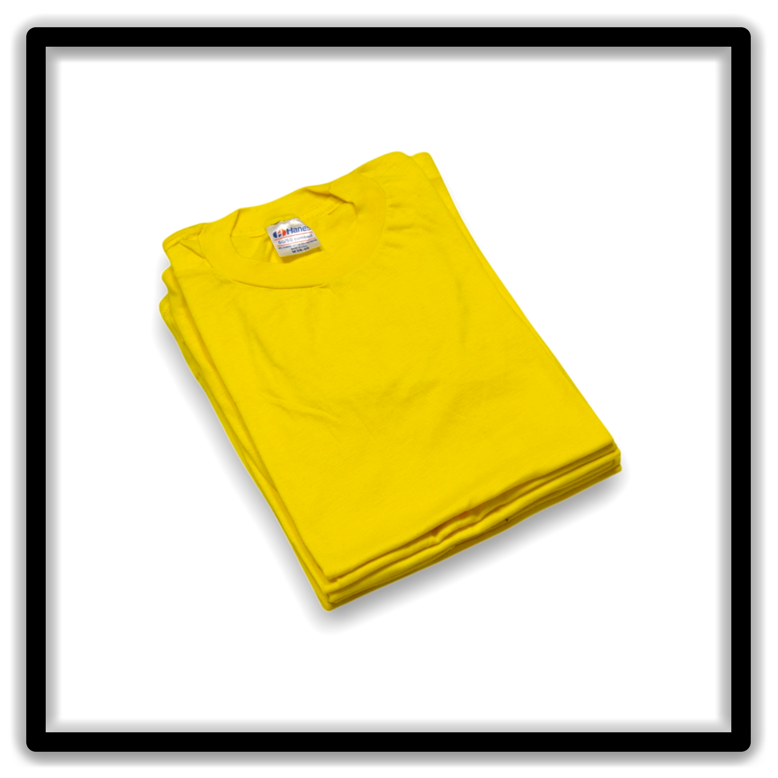 Printer's Half Dozen Yellow Medium vintage single-stitch blank T-shirts, stack angle side