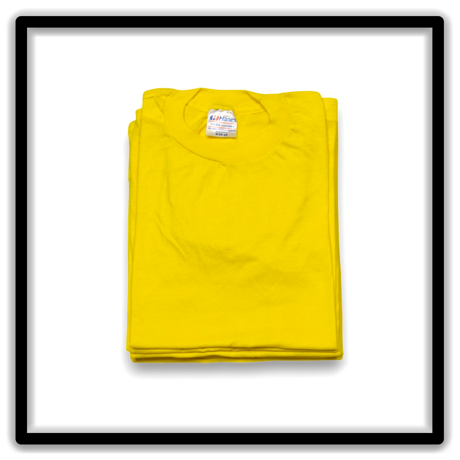 Printer's Half Dozen Yellow Medium vintage single-stitch blank T-shirts, stack vertical
