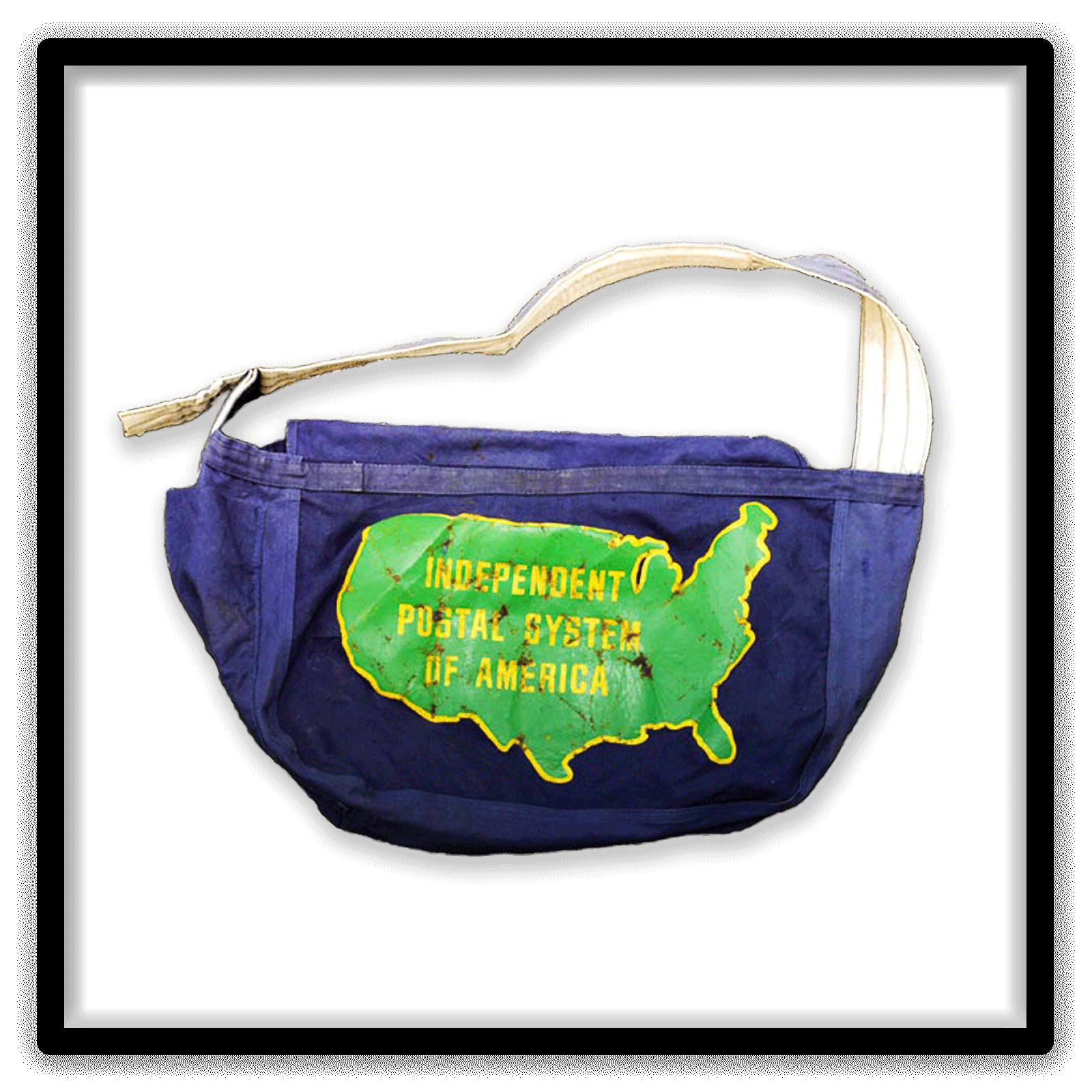 Blue Independent Postal System of America mailbag shown against a clean light background.