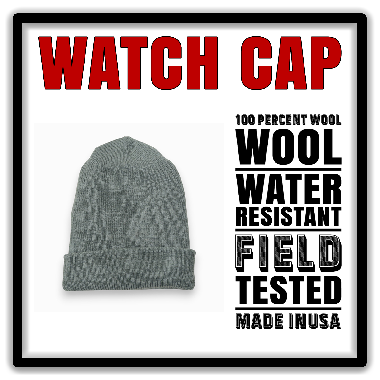Wool Watch Cap - Military Grade 100% Wool Beanie, gallery image