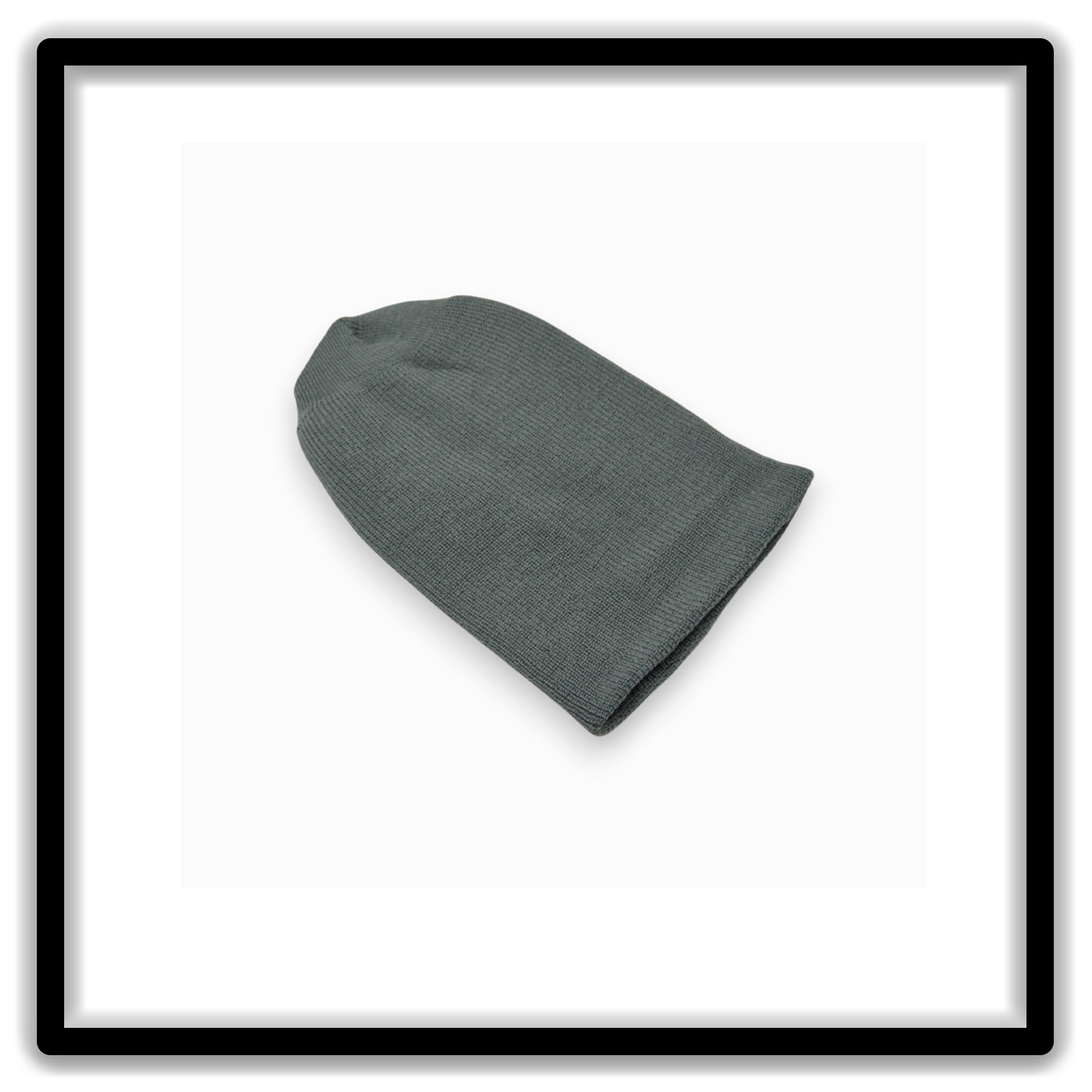 Dark teal vintage watch cap folded cuff angled view