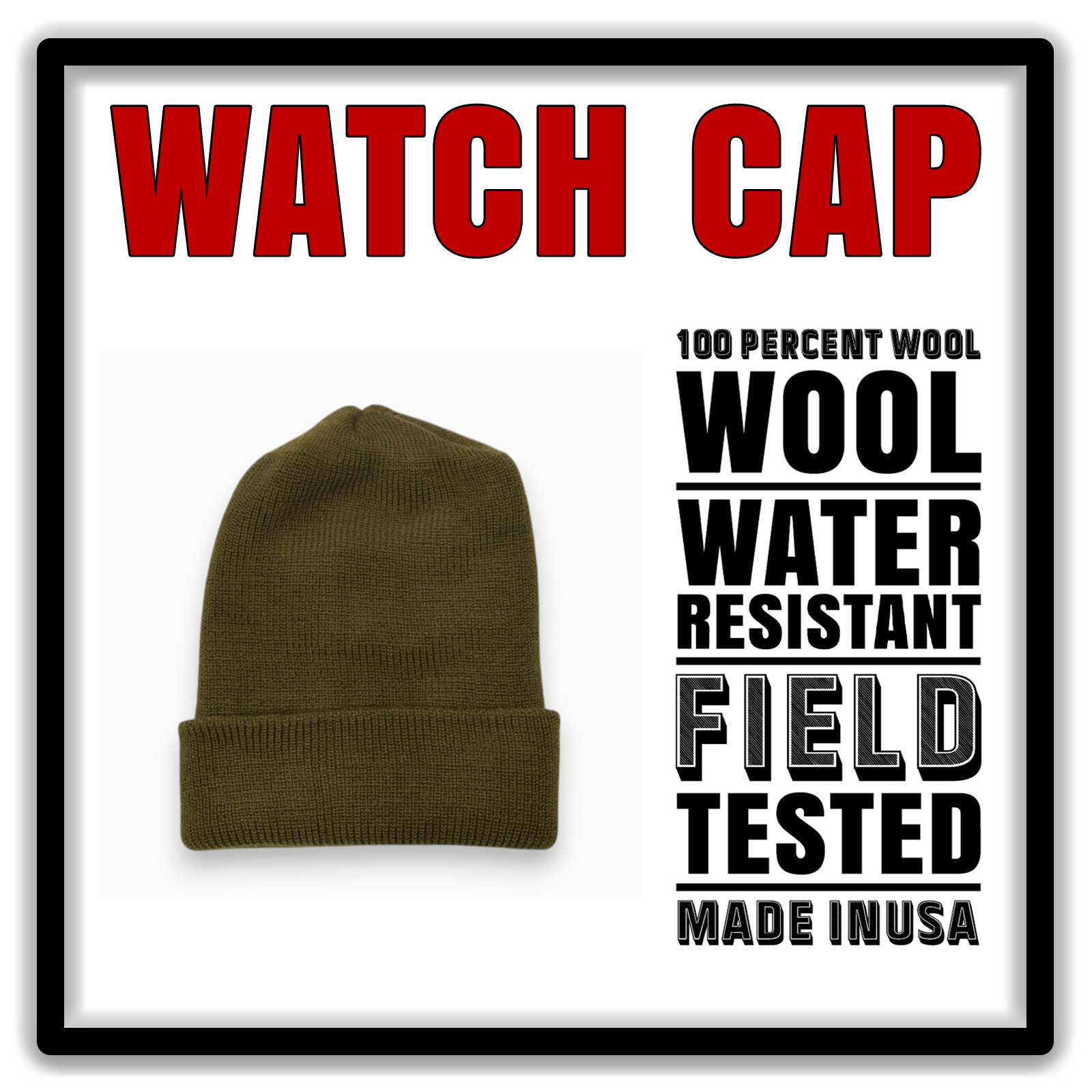 Wool Watch Cap - Military Grade 100% Wool Beanie, gallery image