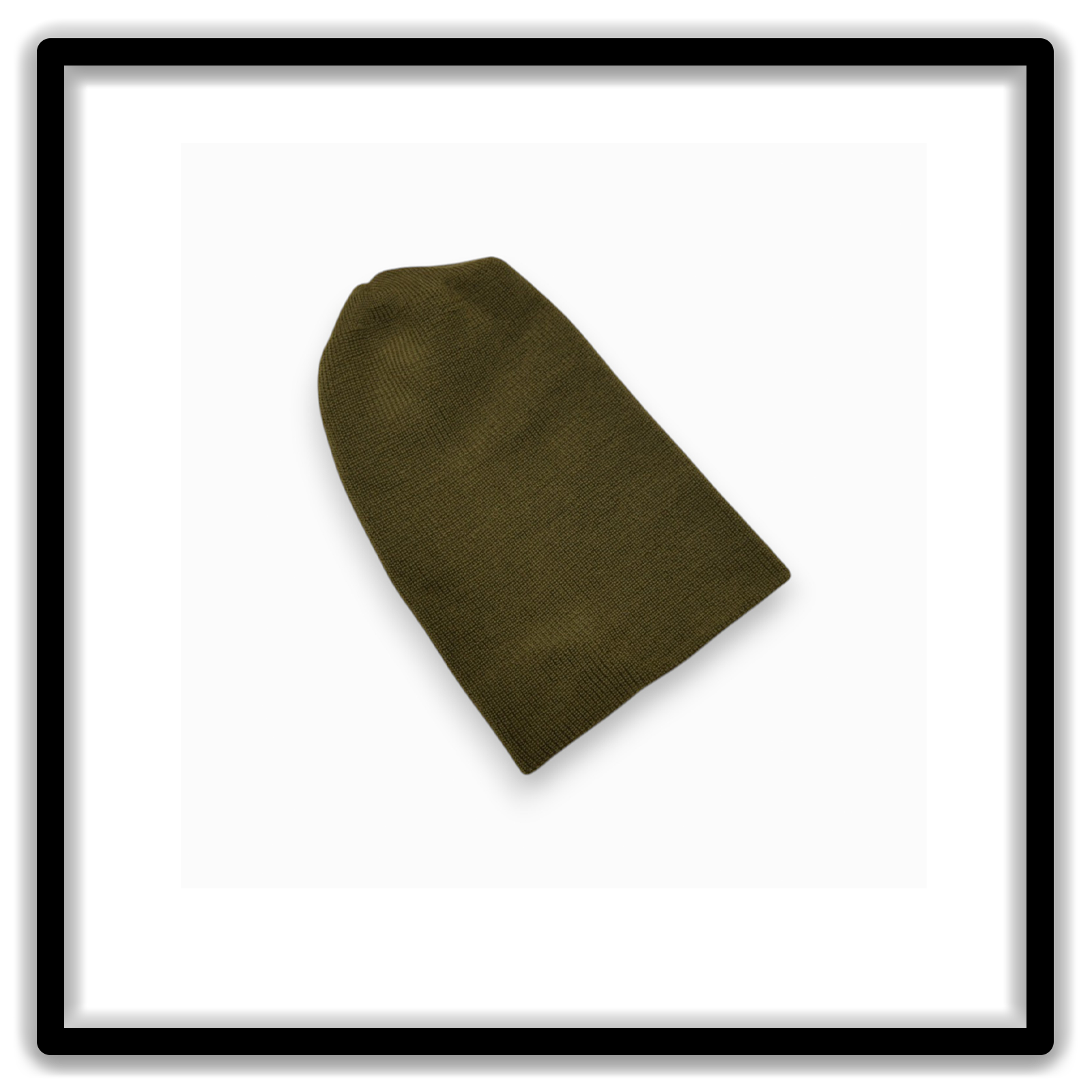 OD green vintage watch cap folded cuff angled view