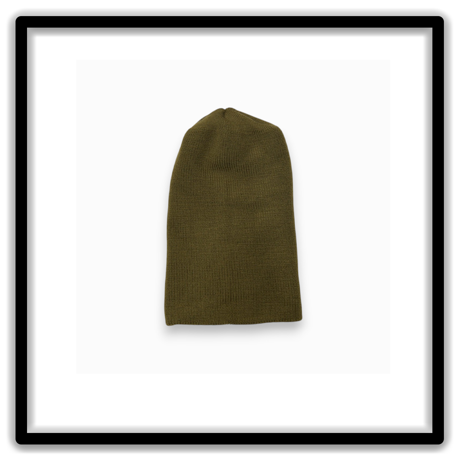OD green vintage watch cap uncuffed angled view